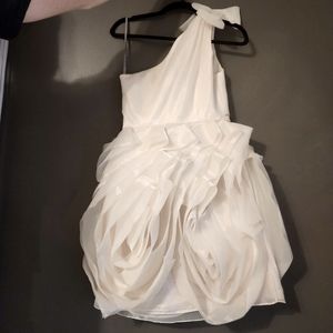 White by Vera Wang One Shoulder Bow Champagne Organza Flower Skirt 6